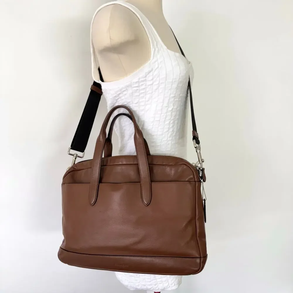 Coach Hamilton Leather Briefcase Laptop Bag Business Travel Saddle Brown F22529